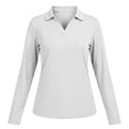 thumbnail image 5 of Tqcoqu Women's Solid Collared V Neck Long Sleeve Polos Shirts,Soft Casual Work Office Basic Pullover Tops,White Women's S-XXL, 5 of 7