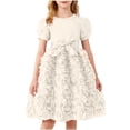 thumbnail image 1 of SBYOJLPB Robe Unie pour Enfants Col Rond Manches Courtes Robe d'Été Fille en Maille avec Nœud Jupe Décontractée et Confortable, 1 of 5