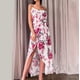 thumbnail image 4 of Vestido informal hasta los tobillos con dobladillo dividido irregular con cordones y cuello en V con estampado de tirantes sin mangas sexy para mujer (cinturón incluido) OAVQHLG3B Store  lin121212, 4 of 5
