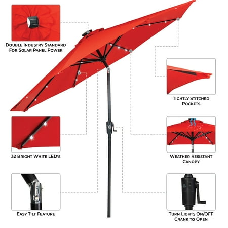 Sun Ray - 9' Round 8Rib Solar Lighted Umbrella - Taupe