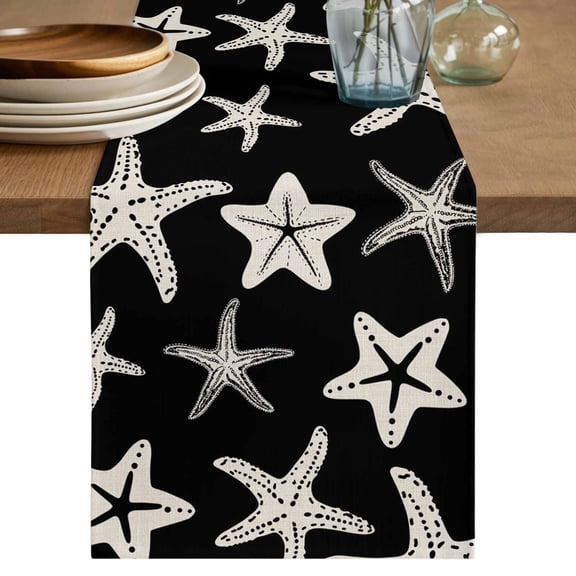 Black Starfish Coastal Table Runner 72 Inches, Nautical Summer Ocean Abstract Art Bed Runner Dresser Scarves Tabletop for Indoor Outdoor Parties/Ceremony/Banquet, 18" x 72"