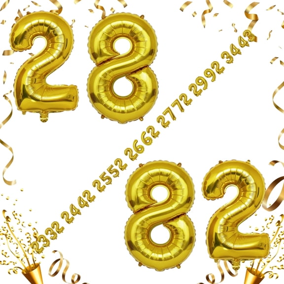 Gold 28 or 82 Number Balloon 40 inch - Foil Mylar Helium or Air Inflation Balloons for 28th, 82nd Birthday, Anniversary, Graduation Party Decor
