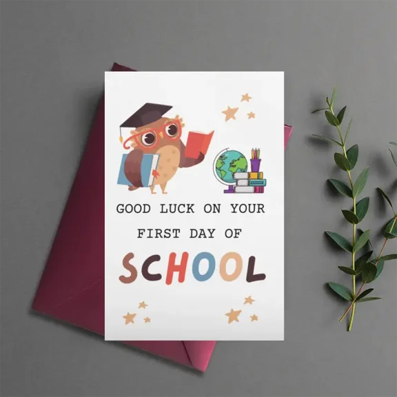 First Day of School Card - Cute Owl Design with Inspirational Message - Perfect for Kids Starting School - Envelope Included