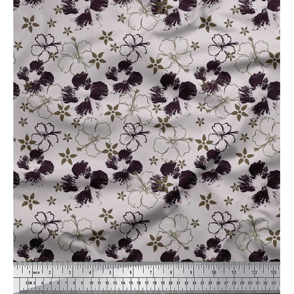Soimoi Satin Silk Fabric Artistic Floral Print Fabric by Yard 42 Inch Wide