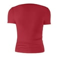 thumbnail image 3 of MIXUE Womens Summer Tops Summer Solid Color V Neck Short Sleeve Sexy Slim Fashion Tshirts Outwear,Red,S, 3 of 5
