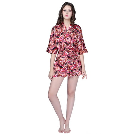 

Richie House Women s Satin Print Bathrobe RHW2722