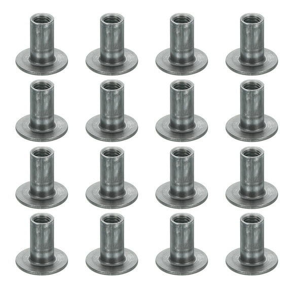 16Pcs M6x17.5x17mm Brad Hole Tee Nut Carbon Steel T-Nut Round Base Plate Nut