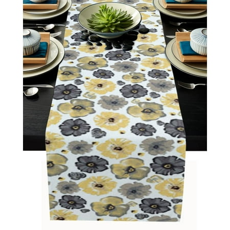 

Watercolor Big Flower Table Runner Home Wedding Decor Table Flag Party Dining Cotton Linen Tablecloth