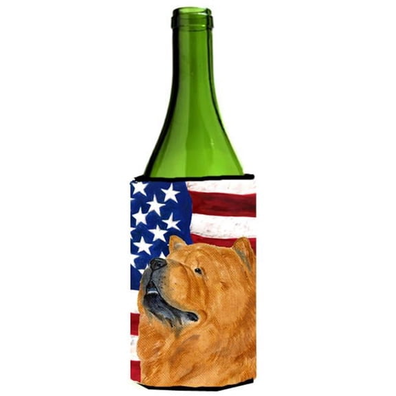 Usa American Flag With Chow Chow Wine Bottle   Hugger - 24 oz.