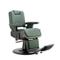 SHERMAN Heavy Duty Barber Chair Reclining Seat, Hydraulic Barber Chair for Barber Shop Hair Salon, Black Frame Green Leather