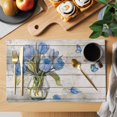 thumbnail image 2 of Blue Tulip Placemats Set of 8, Vintage Spring Floral Retro Art Butterfly Wooden Placemats for Dining Table, Place Mats for Kitchen Tabletop, Waterproof Wipeable Dining Table Mats Set, 2 of 9