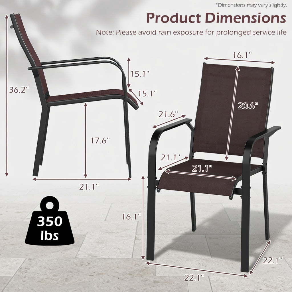 Hommoo Stackable Outdoor Patio Dining Chairs Set of 6, Heavy-Duty Metal Frame, Breathable Mesh Seat, Coffee