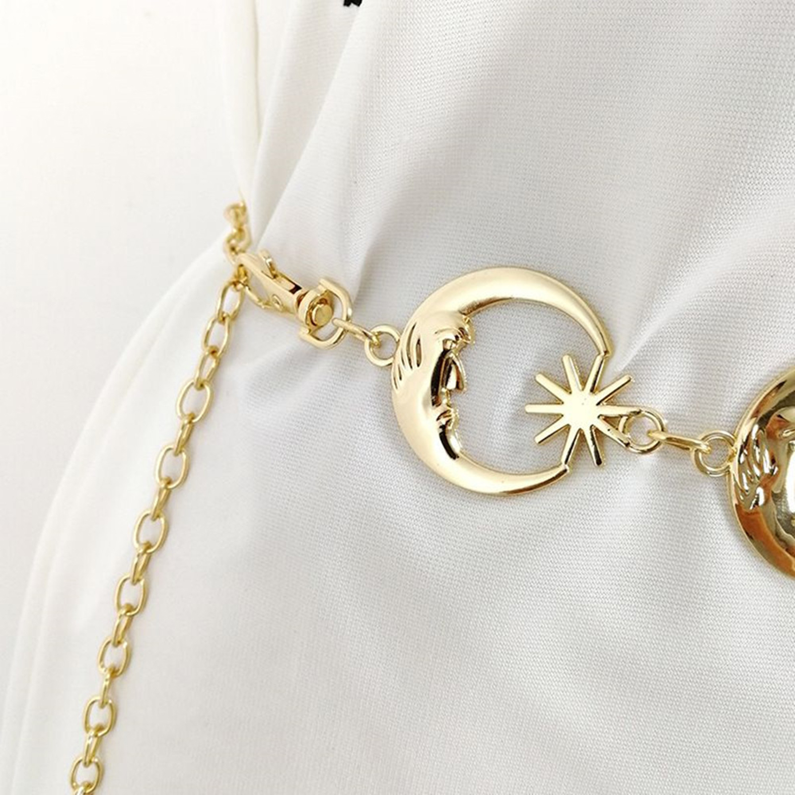 ✨ Celestial Moon & Star Gold Waist Chain / Body Chain ✨ Sacina Silver-tone Moon Star Belt, Waist Chain Belt for  main image 2