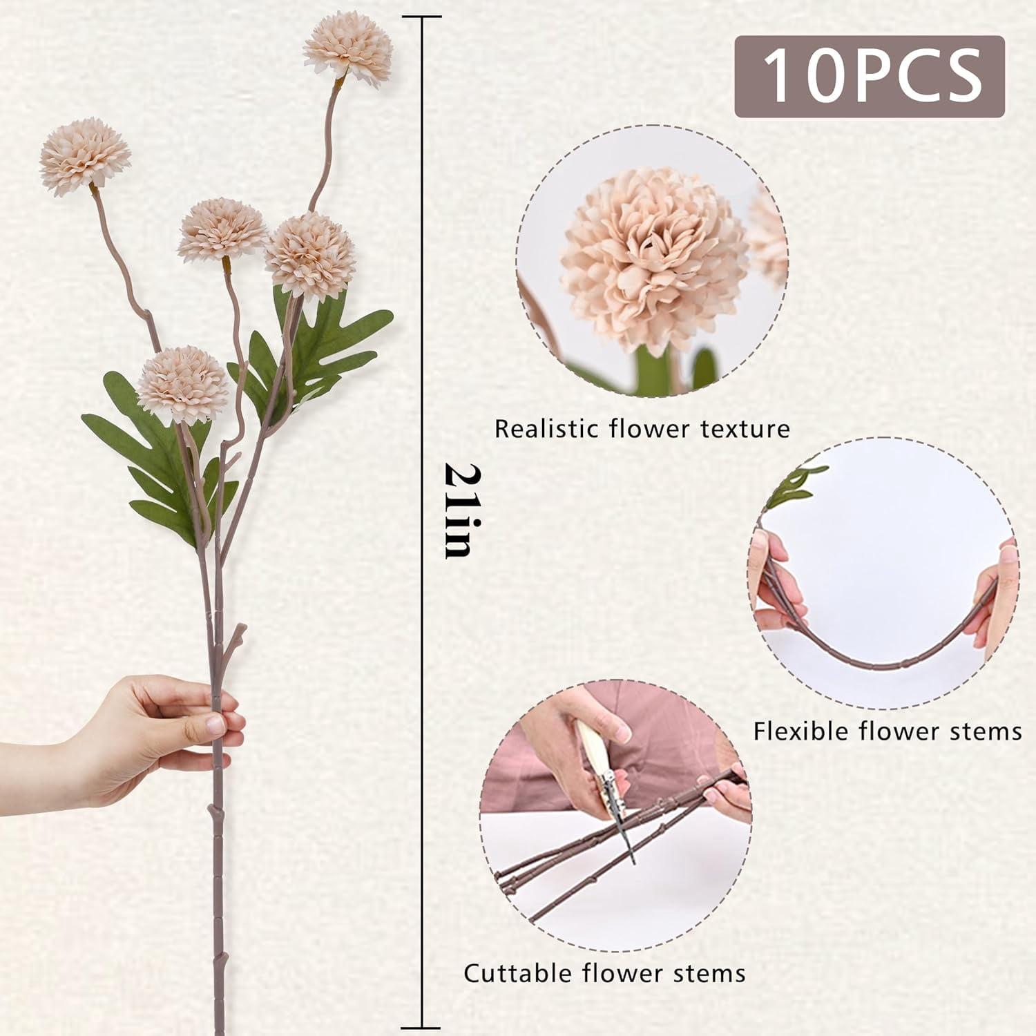 Waipfaru Fake Silk Pompon Mum Artificial Flowers,10 Stem Faux Chrysanthemums,Realistic Floral Decorations for Wedding DIY Bouquet Centerpieces Shower Vase Home Decor