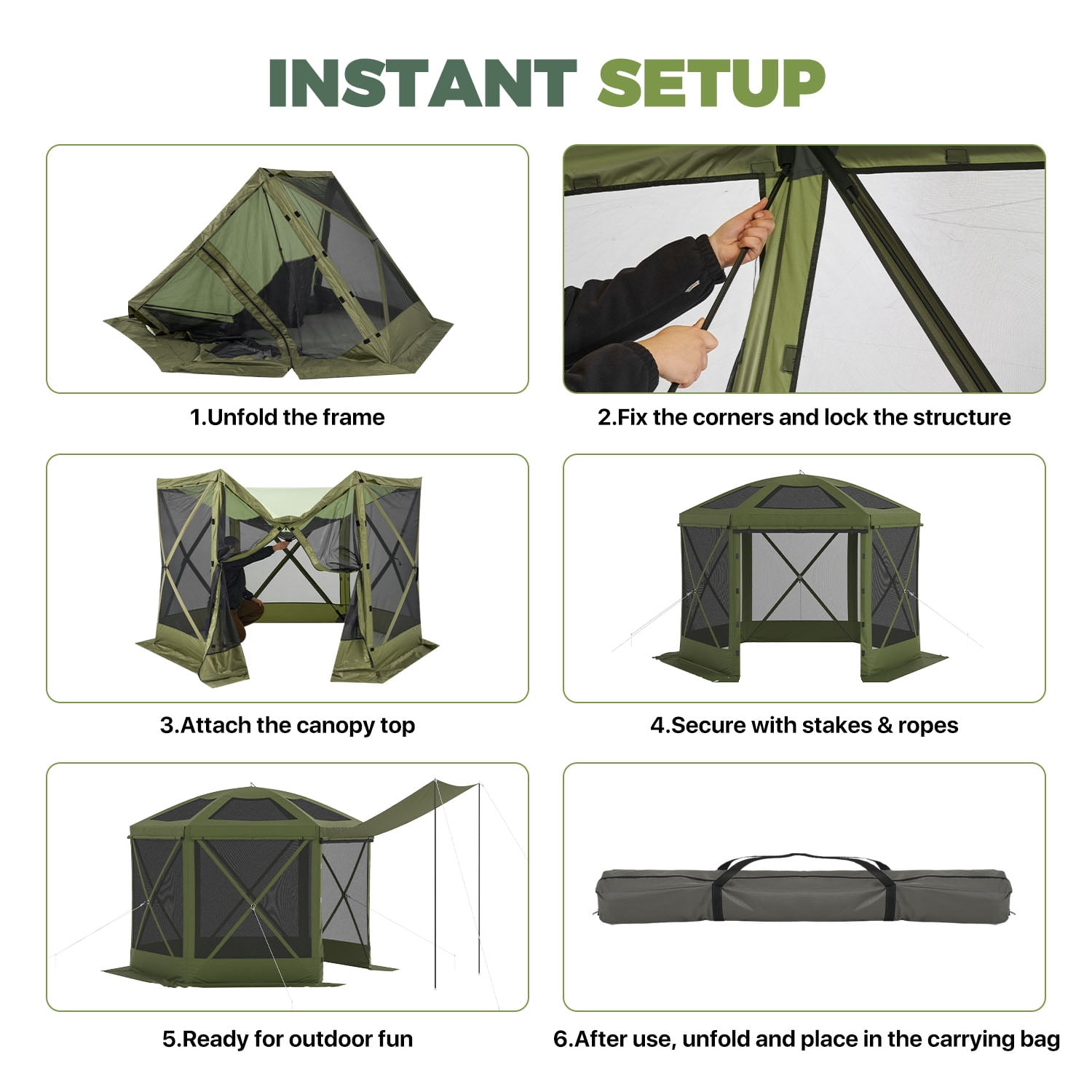 BaPiPro 10x10 FT Pop Up Gazebo with Removable Top for Stargazing, Outdoor Screen House with Sidewalls & Netting, Waterproof Canopy Tent for Patio, Backyard, Camping, Green