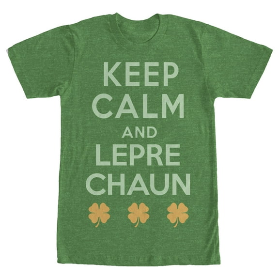 Men's Lost Gods St. Patrick's Day Keep Calm and Leprechaun Retro Graphic Tee Kelly Heather Medium