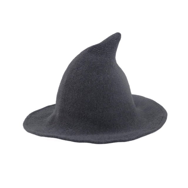 Sombrero de bruja HOHOM de lana de ala ancha para mujer (gris oscuro)
