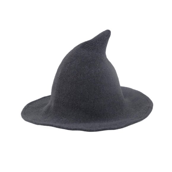 Sombrero de bruja HOHOM de lana de ala ancha para mujer (gris oscuro)