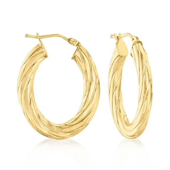 Ross-Simons Italian 10kt Yellow Gold Textured and Polished Oval Hoop Earrings, Women's, Adult