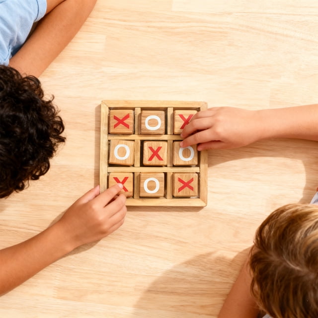 Juego de tres en raya de madera | Juego de mesa clásico de tres en raya para niños | Juego de estrategia educativo para niños | Juegos de fiesta familiares para viajes en interiores