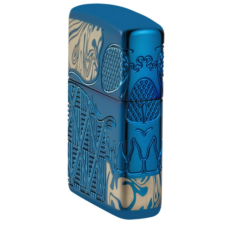 Zippo Armor High Polish Blue Skull Design Pocket Lighter