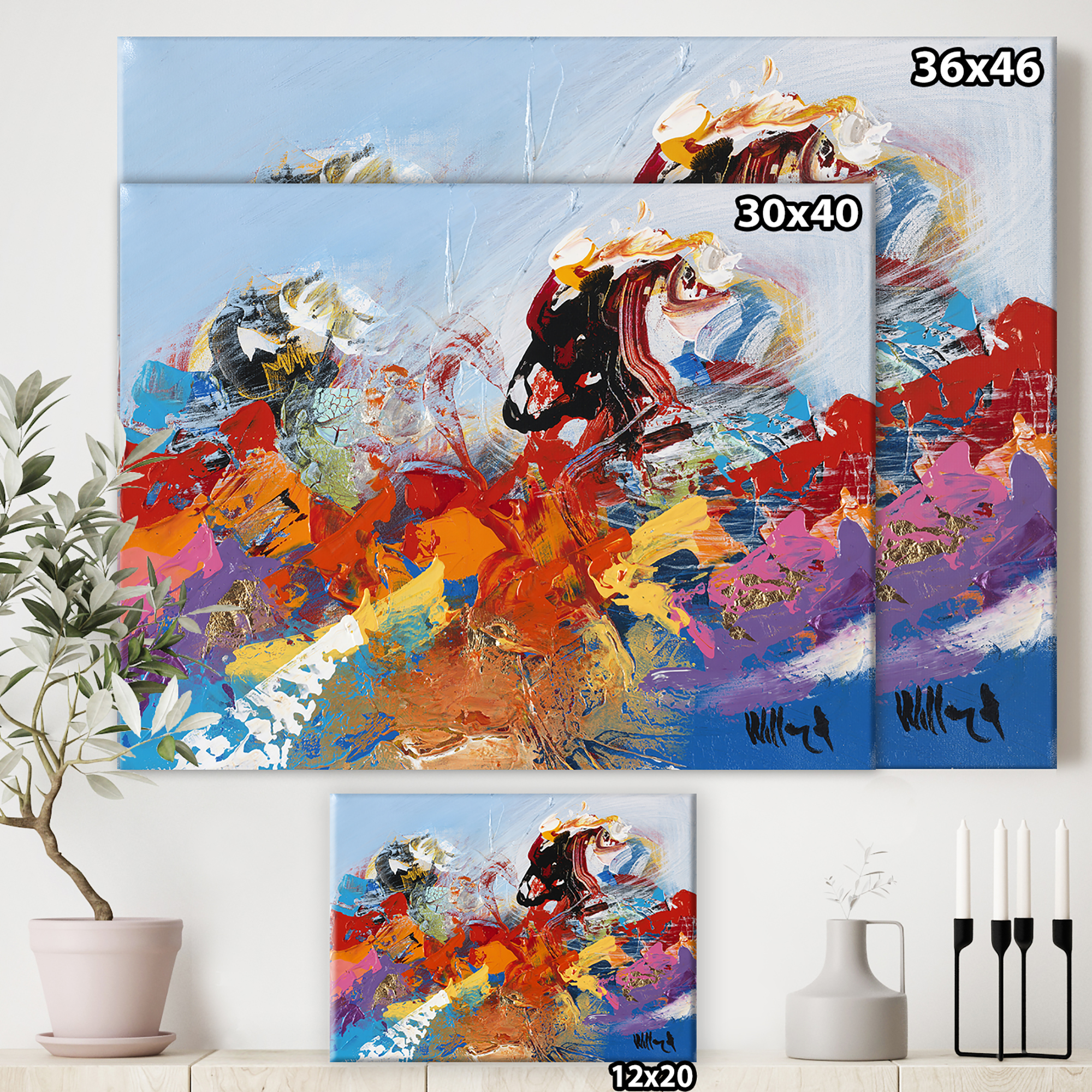 Designart 'Abstract Ocean Blue 02' Modern & Contemporary Canvas Artwork - 32x24