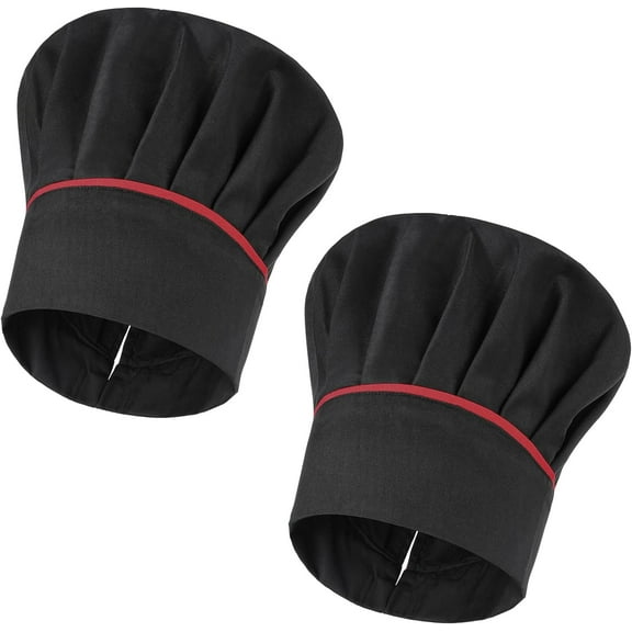 Monebena 2 Pack Hibachi Chef Hat Adult Adjustable Elastic Baker Kitchen Cooking Chef Cap for Men Women, Black Tall Hibachi Chef Works Hats with Side Stripes