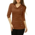 thumbnail image 3 of INSPIRE CHIC Women's Cowl Neck Long Sleeves Buttons Decor Ruched Top for Casual Wear M Brown, 3 of 8