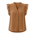 thumbnail image 6 of Womens Button Down Shirt Casual Ruffle Short Sleeve V Neck Textured Trendy Summer Tops Work Blouse (M, Khaki), 6 of 6