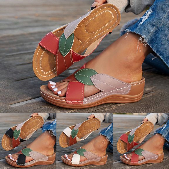LangJing Orthopedic Sandals for Women Wedges Slides Comfortable Arch Support Platform Sandal 2026 Summer Fashion Slide Shoes Black,40