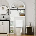 thumbnail image 3 of Over The Toilet Storage Cabinet, Bathroom Shelf Organizer Freestanding, Bathroom Arch Cabinet Over Toilet with Toilet Paper Holder and Anti-Tipping Device (Sliding Door-White), 3 of 16
