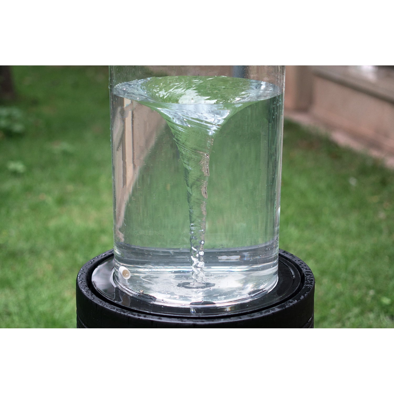 Newboti Furniture 20x20x19.5" Heavy Cement Round Black Ribbed Outdoor Water Fountain with Light (Color Change) 24816