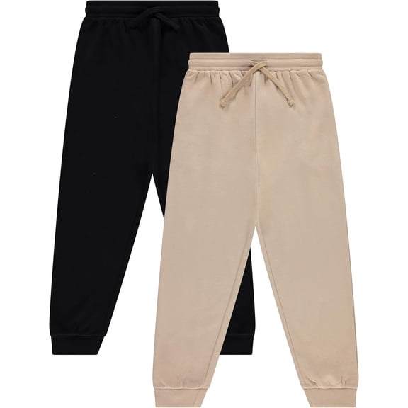 Sezzit 2-Pack Boys’ Fleece Joggers – Heavyweight Sweatpants with Pockets, Ribbed Cuffs, and Adjustable Drawstring – Soft Tag-Free Cotton Blend – Size 4 - Black, Tan