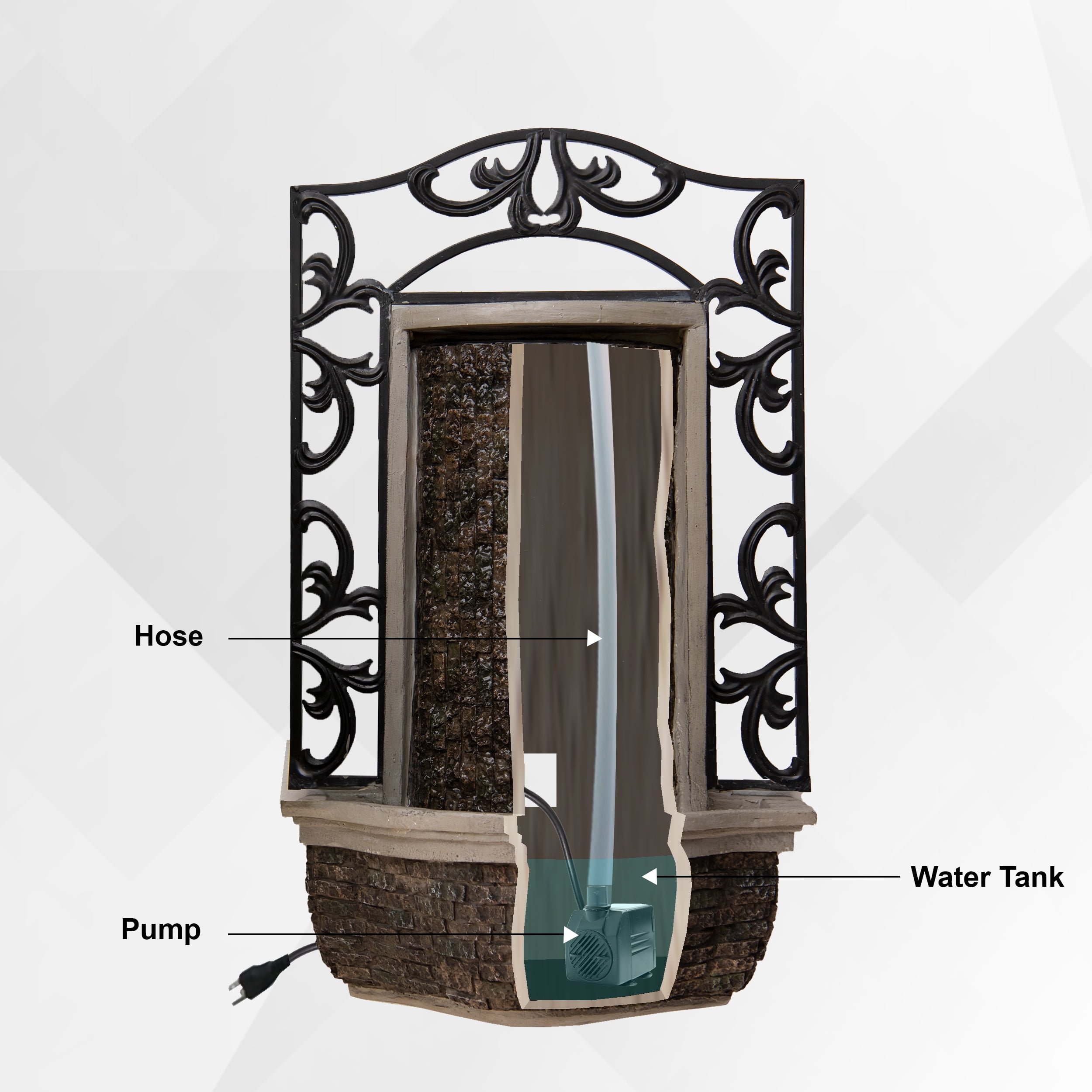 XBrand 30.31" H Stone/Black Polyresin and Metal Indoor Outdoor Wall Mounted Waterfall Fountain with Pump, Wall-Hanging Fountains, Water Fountain Décor, Wall Fountain
