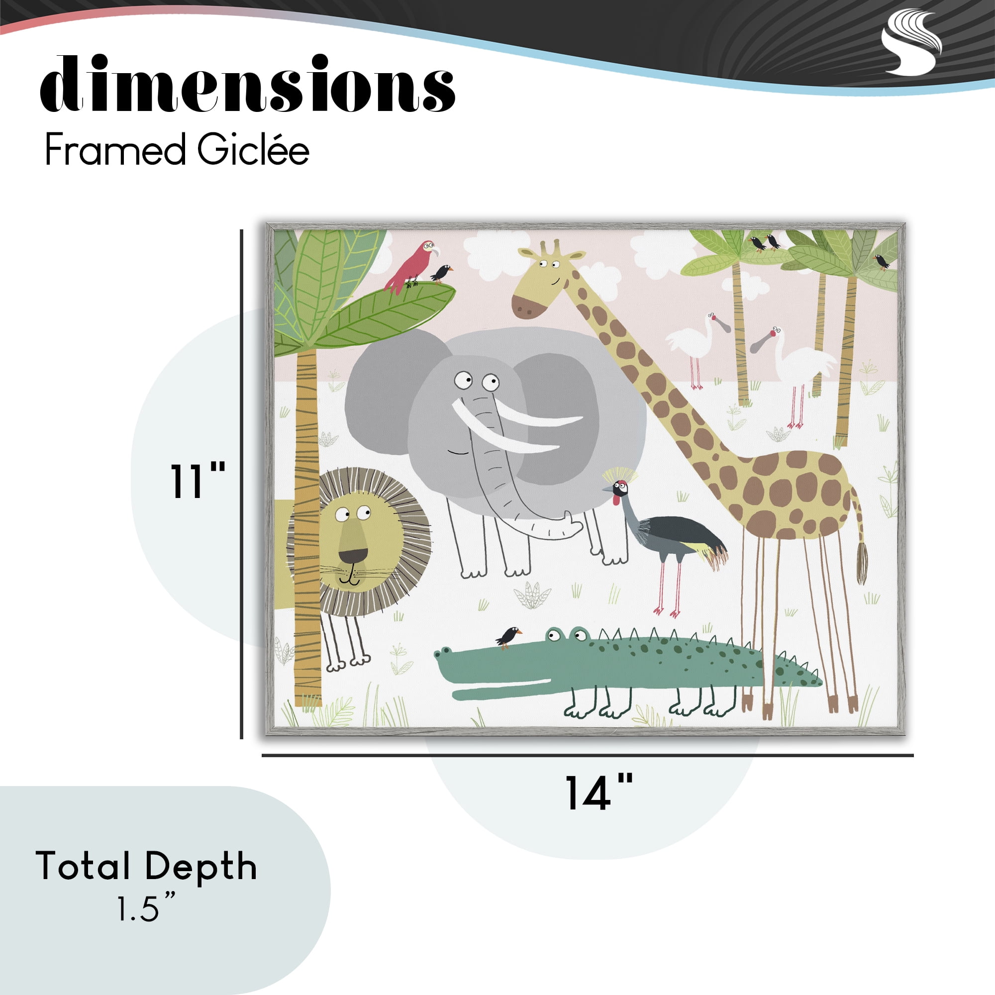 Stupell Industries Safari Animals Out and About Gray Framed Giclee Art, design by Carla Daly