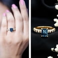 thumbnail image 3 of London Blue Topaz Solitaire Ring with Diamond Side Stones for Women -2.2 Carat, 10K Yellow Gold, US 7.50, 3 of 9
