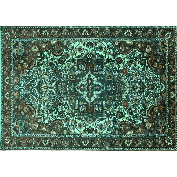 Ahgly Company Indoor Rectangle Persian Turquoise Blue Traditional Area Rugs, 5' x 7'