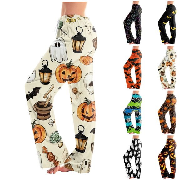 Satingcolo Halloween Pajama Pants for Women Drawstring Sleep Pants Soft Relaxed Fit Holiday Party Home Sleeping Casual Bottoms