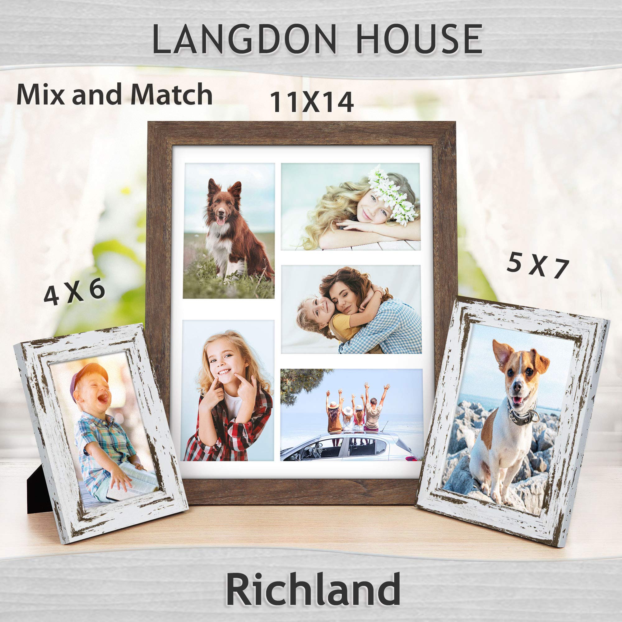 Langdon House 11x14 Rustic Brown Collage Frames Mat for 5 - 4x6 Photos, Contemporary Farmhouse Style, 6 Pack, Richland Collection (US Company)