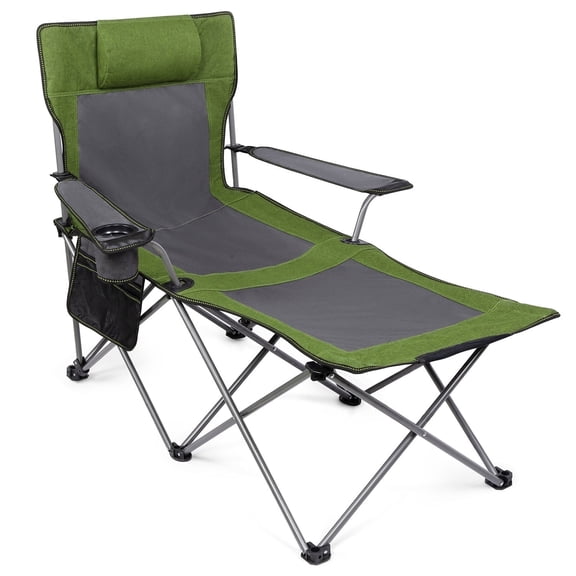 Reclining Beach Chair for Adults, 6-Legged Camping Chair with Foot Rest, Green