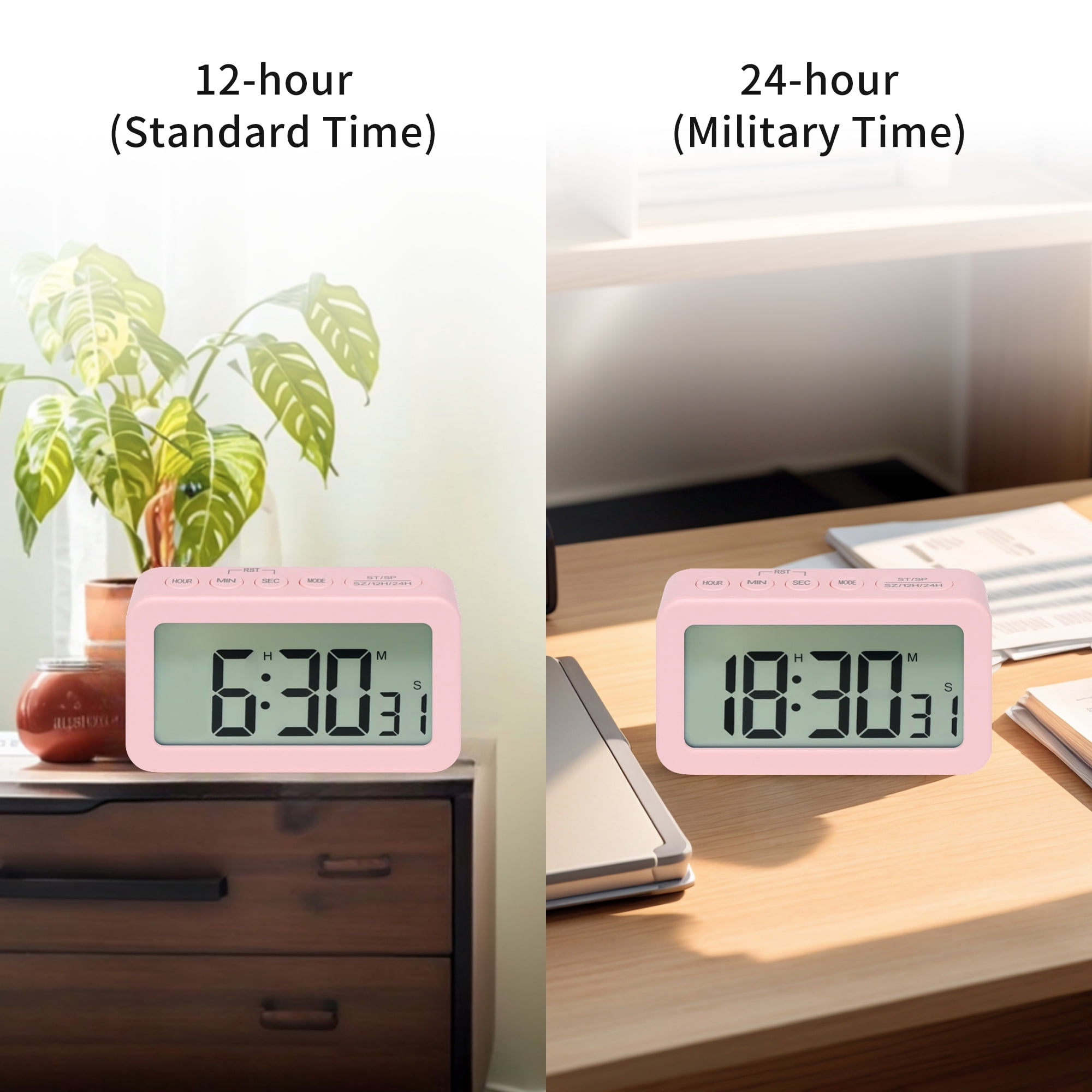 Unique Bargains 2 Pcs Small Loud Alarm Clock Battery Operated Desk Clock White Blue