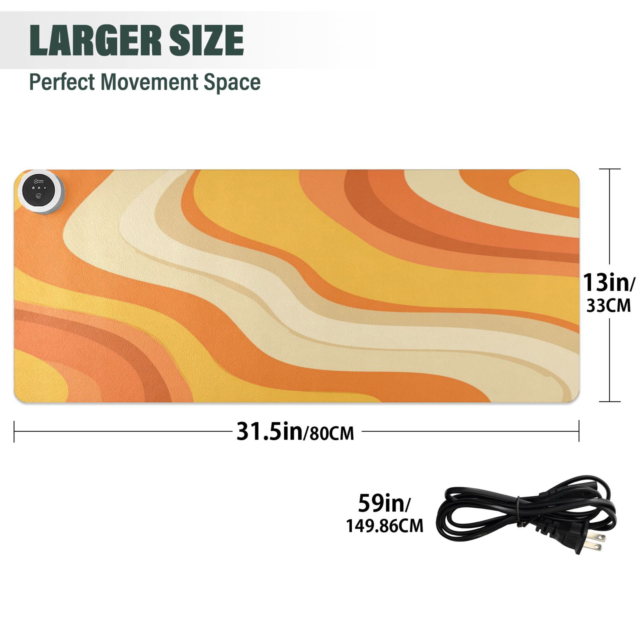 Large Heated Desk Mat Mouse Pad 31.5"x13"PU Leather Graphene Heating Desk Warmer with 3 Temperature Settings 110V US Plug Non-Slip Warm Pad for Home, Office, and Gaming Orange Color Clash Pattern