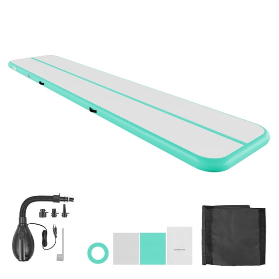 KFFKFF Inflatable Gymnastics Air Mat 16.4 ft Training Mat with Electric Pump, 4-inch Thick Durable Tumble Track, Versatile Mat for Home, Gym, Outdoor, Yoga, Cheerleading, Beach, Park, Mint Green