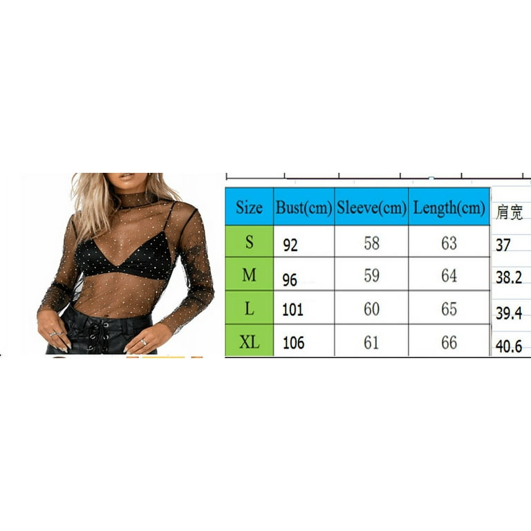 Women Sexy Mesh Sheer Top Long Sleeve Mock Neck Shine Pearl