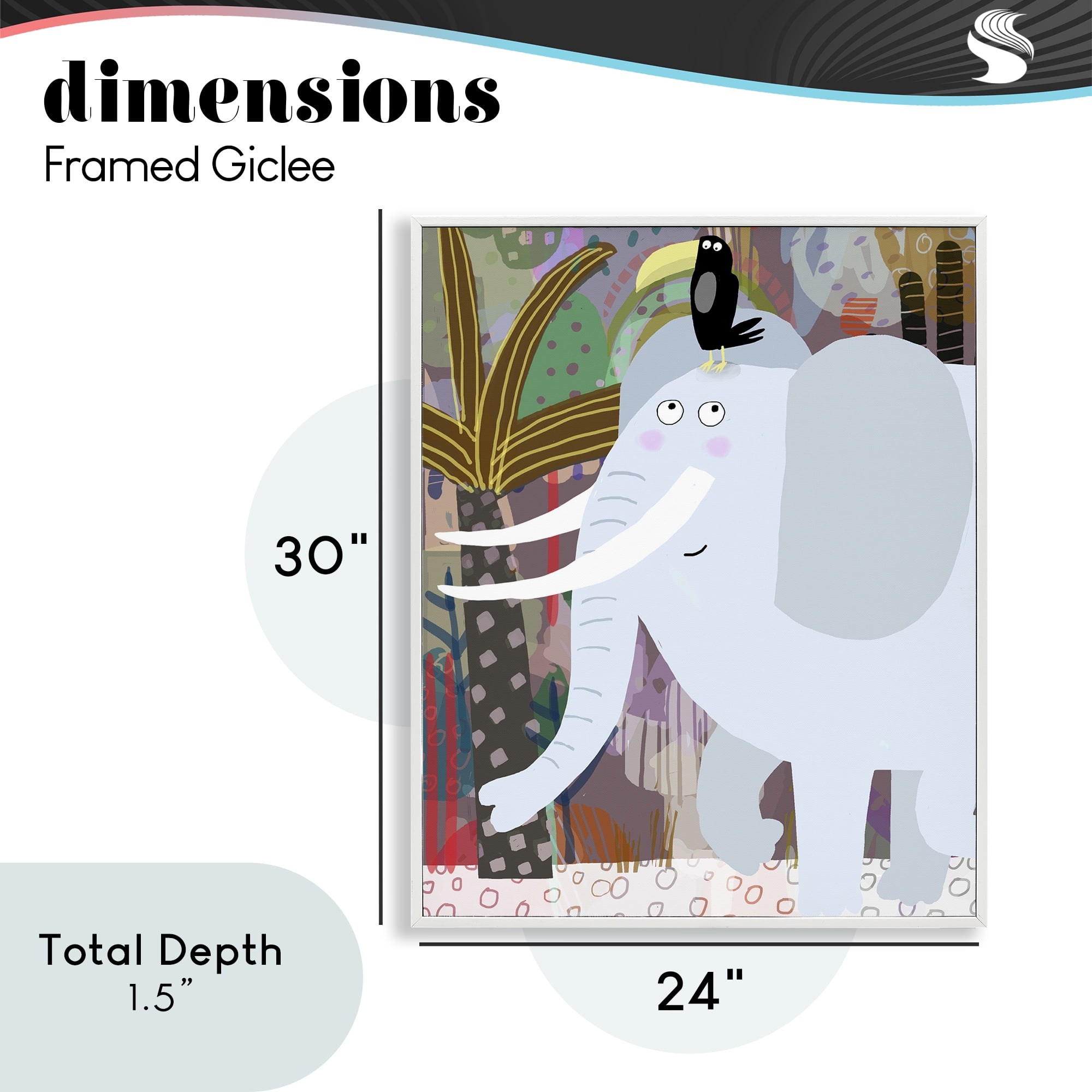 Elephant & Toucan in Jungle White Framed Giclee Art, design by Carla Daly