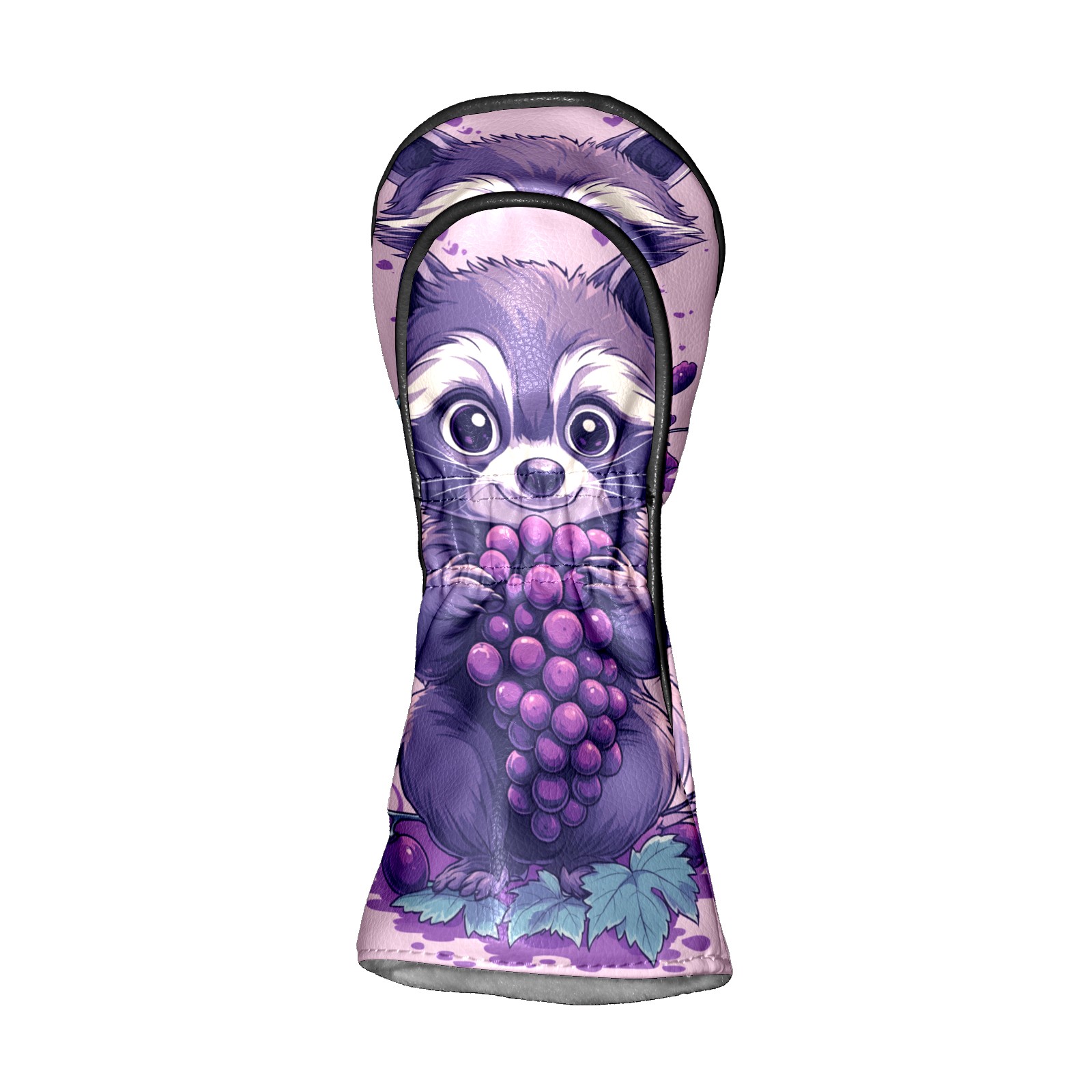 Golf Club Covers PU Leather Waterproof Head Covers for Fairway Woods Hybrids Cartoon Raccoon Grapes