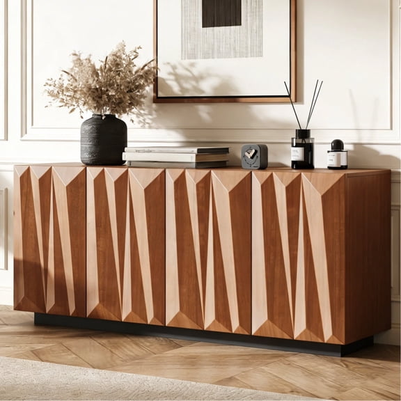 HIUU 60'' Walnut Sideboard Buffet Cabinet,Natural Wood Buffet Cabinet with 4 Doors and 2 Shelves,Console Table with Storage,Modern Sideboard Cabinet For Living Room, Bedroom