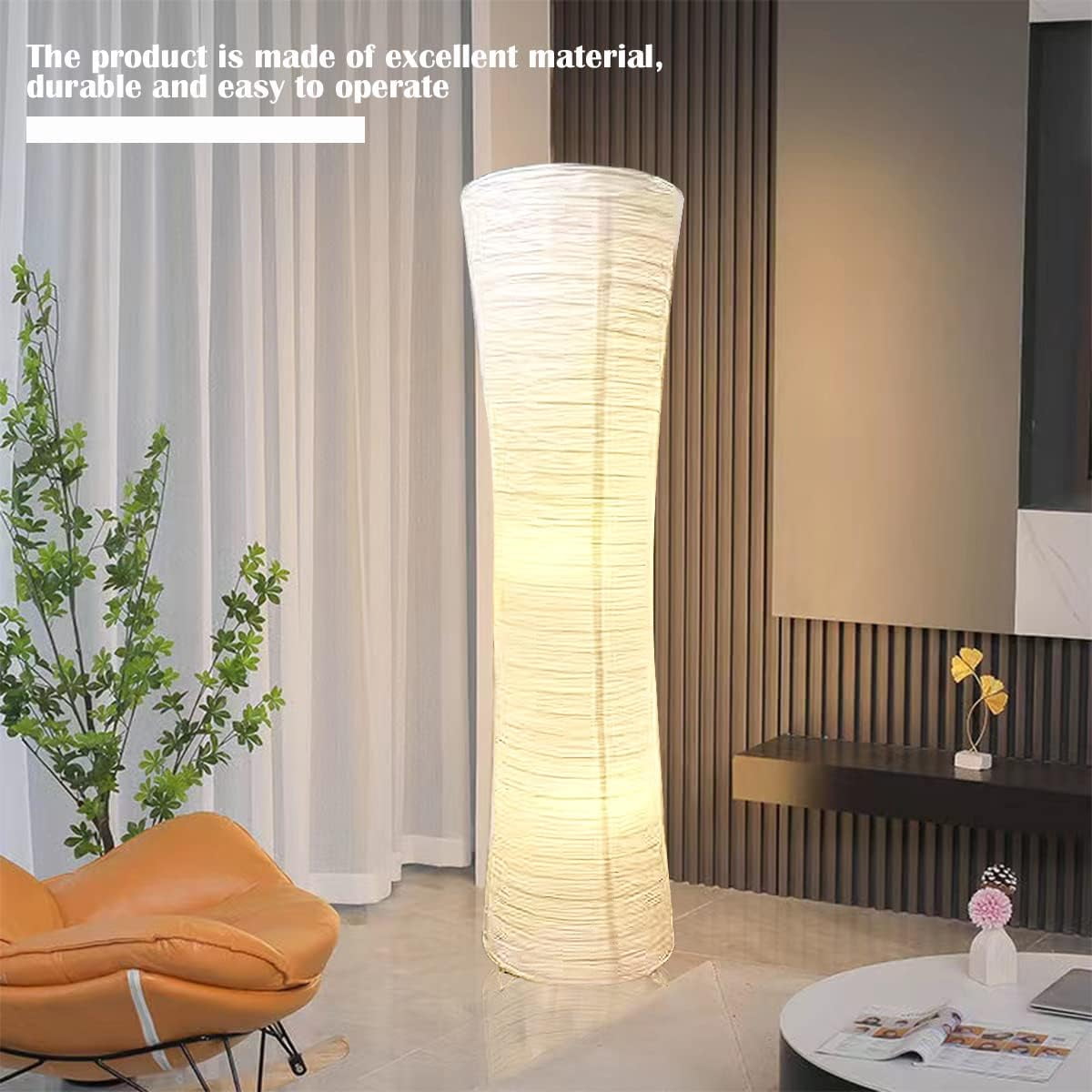 FERCAISH Paper Floor Lamp Shade, Foldable and Minimalist Style Rice Paper Lamps Classic Modern Paper Floor Bulb Cage Guard for Living Room Bedroom Décor