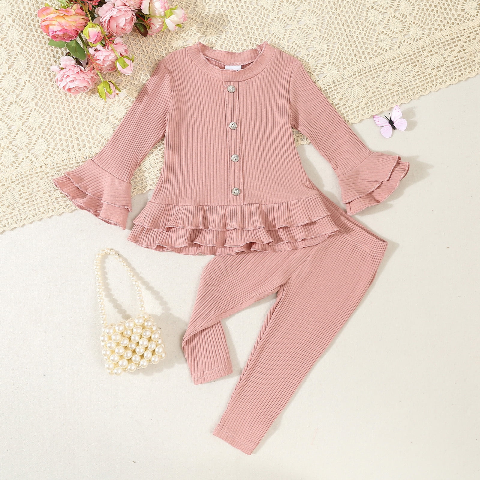 Toimothcn Ensemble De Vêtements Pour Bébé Fille Manches Longues Simple Couleur Unie Pull Chandails En Molleton Pantalons Extensibles 2 Pcs Chauds Ampl