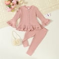thumbnail image 2 of REDARER Girls Stretchy Strip Gown Long Sleeve Ruffles Tops and Comfortable Pants Outfits,2-3 Years, 2 of 9